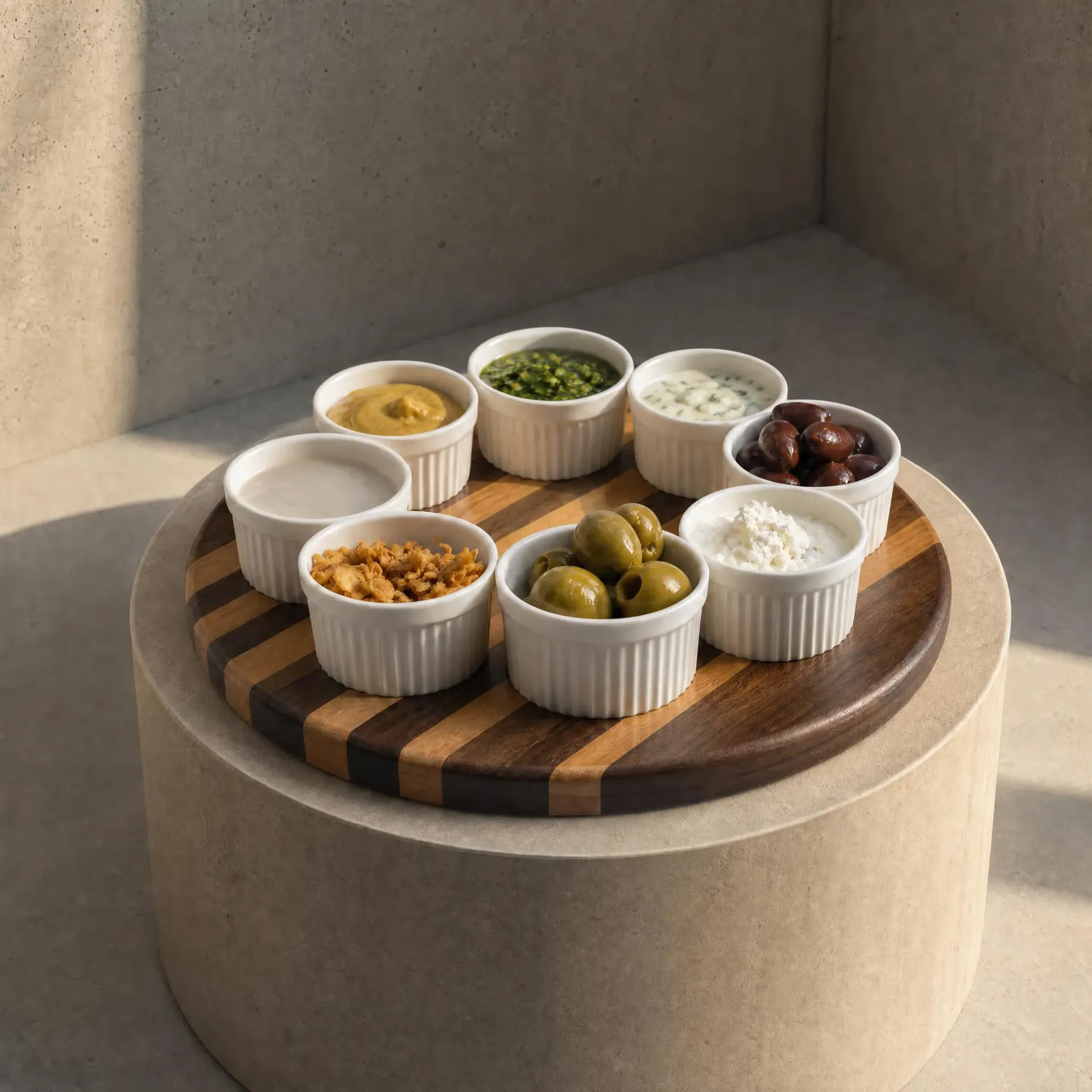 Rotating tray for snacks and dressings
